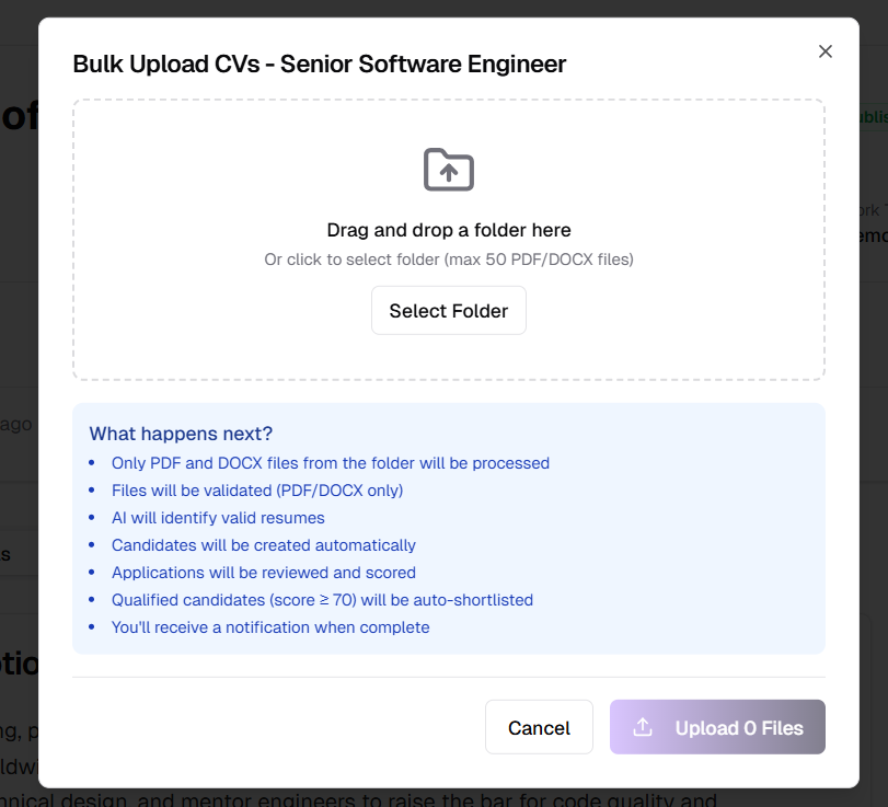 Bulk Upload CVs Button