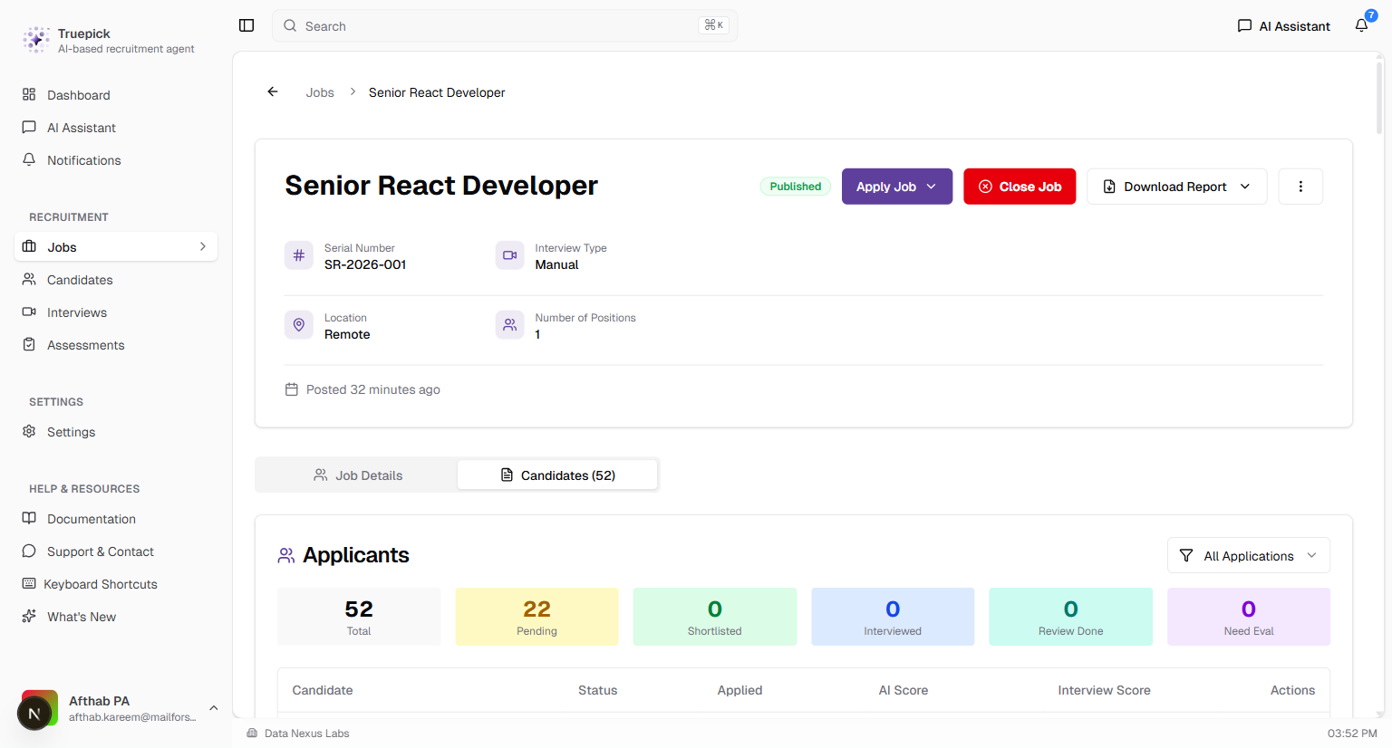 Job Page - Candidates Tab