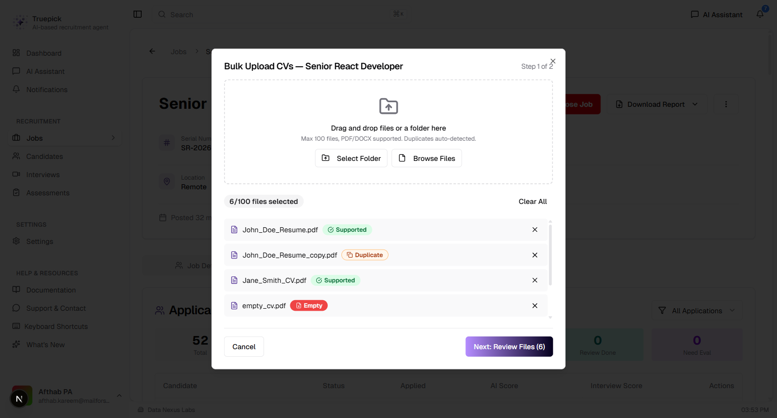 File Selection with Validation Badges