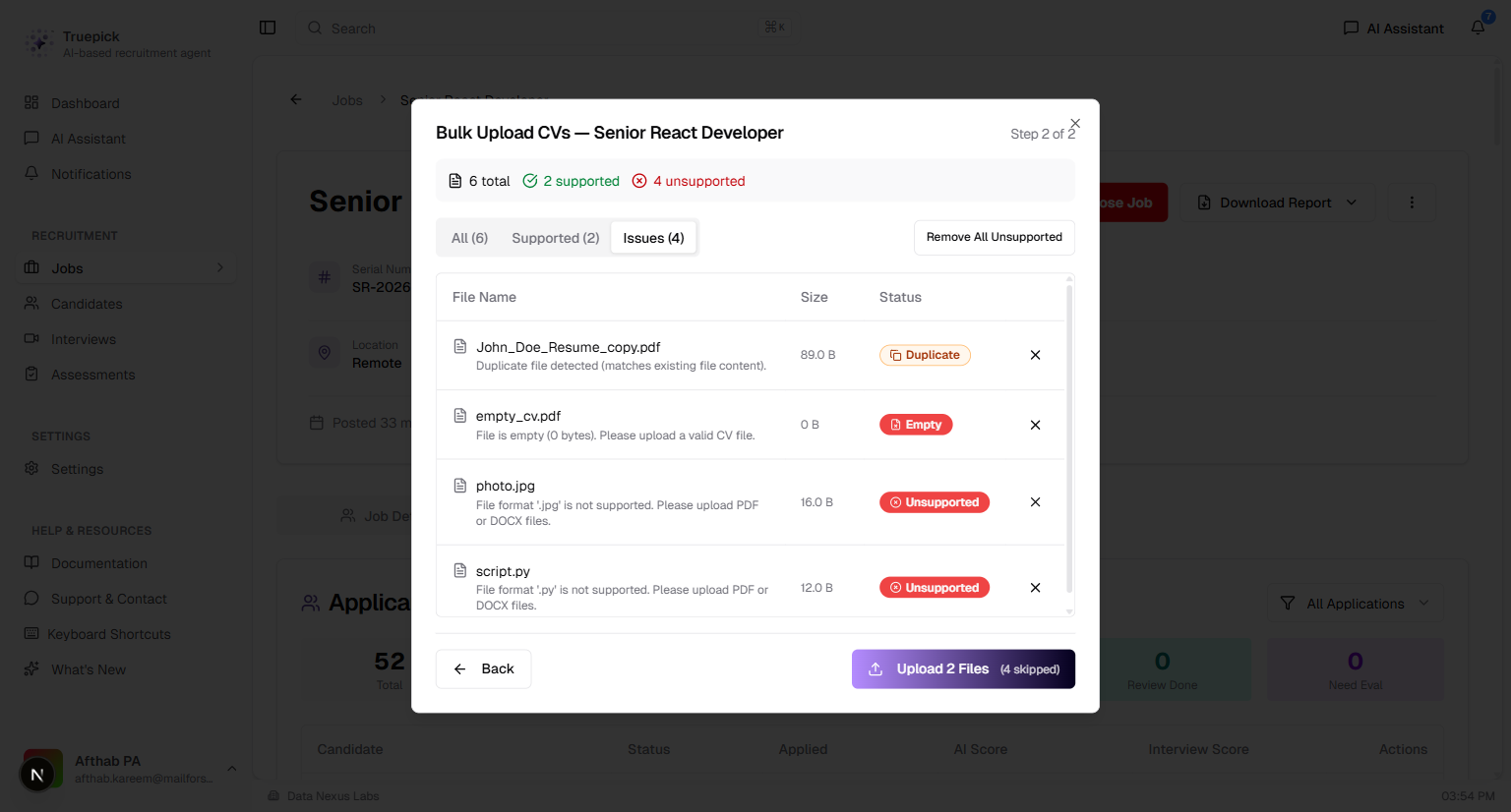 Issues Tab with Detailed Messages