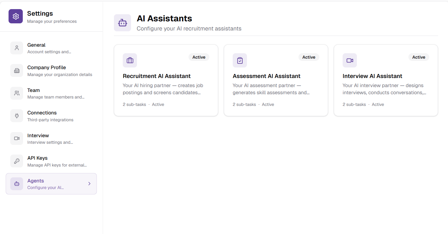AI Assistants Settings Page