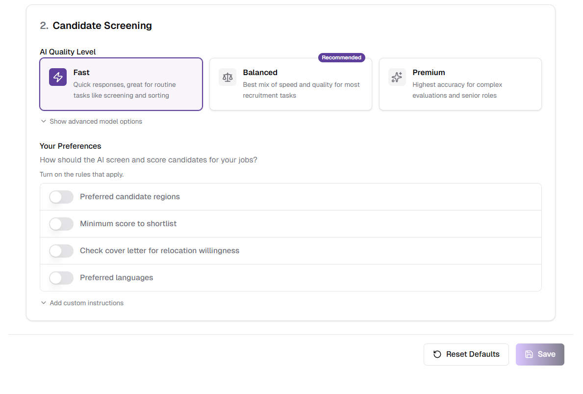 Candidate Screening Configuration