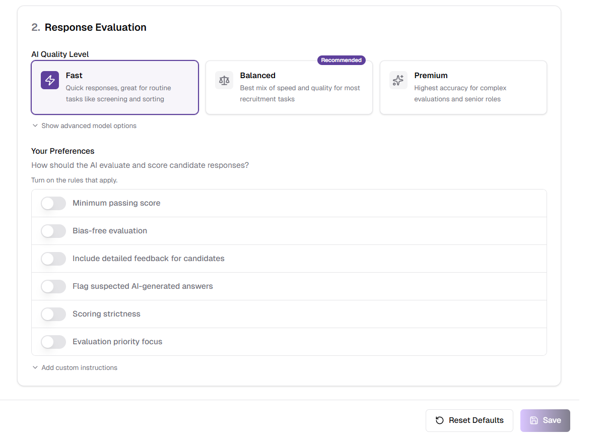 Response Evaluation Configuration