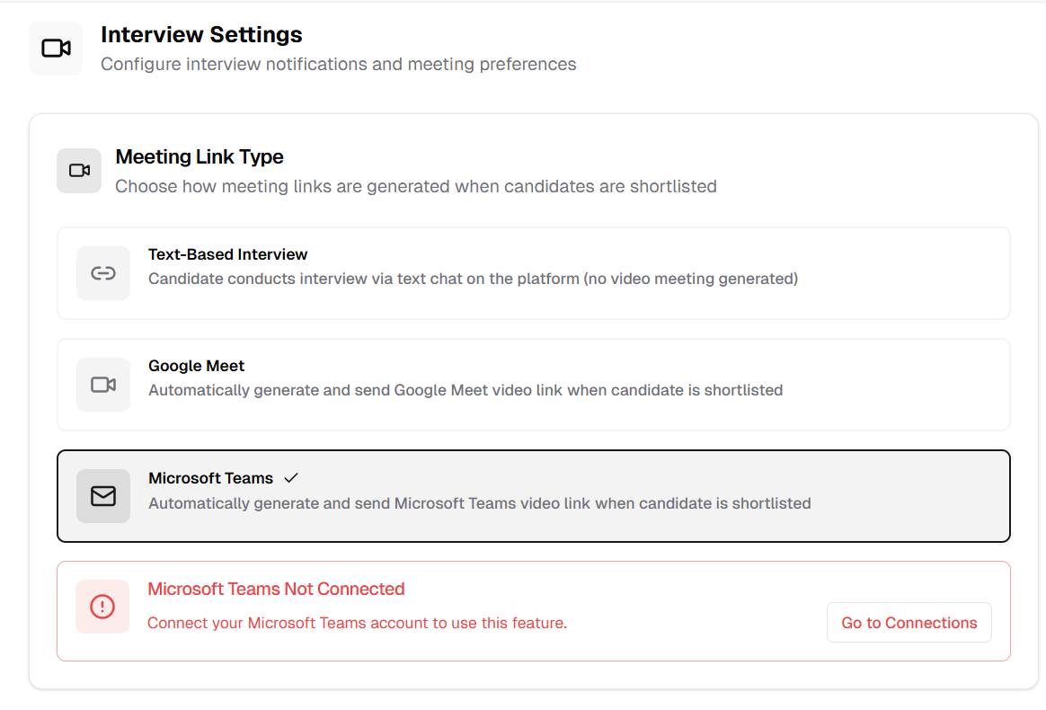Warning for Teams/Google Meet Not Connected
