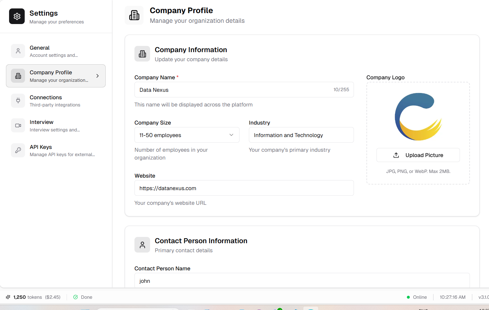 Company Profile Settings
