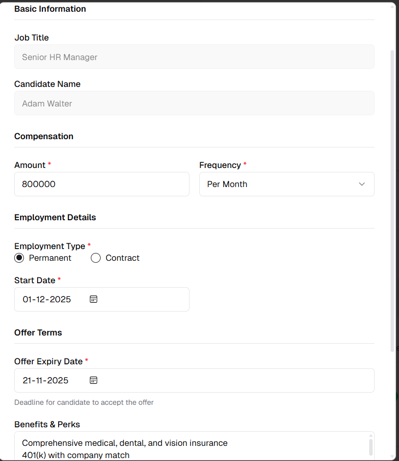 Permanent Job Offer Letter Form