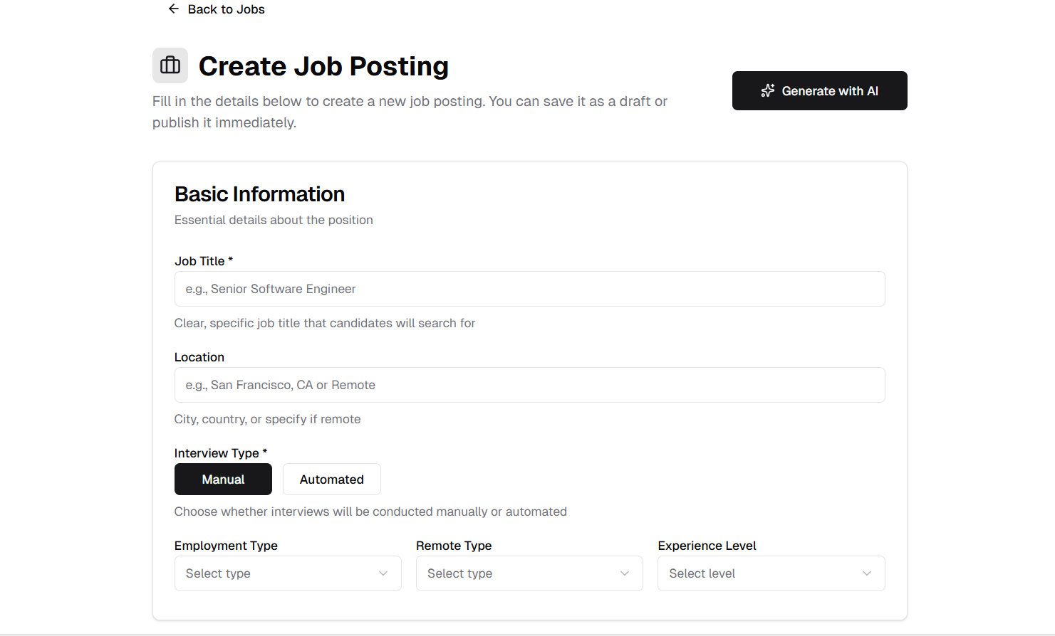 Interview Type Job Form