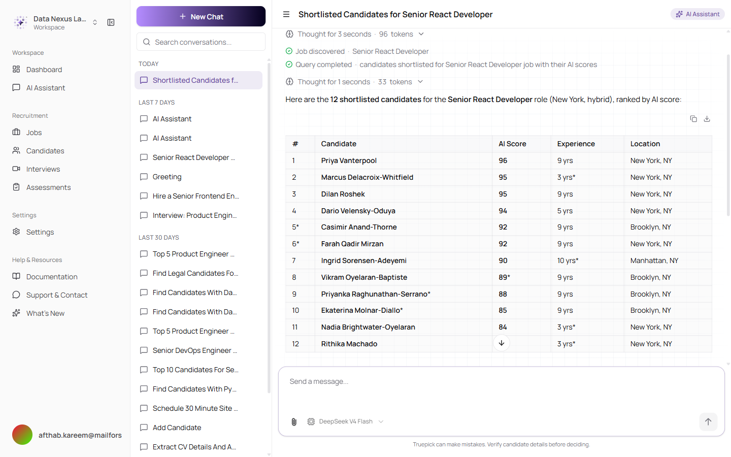 DeepSeek V4 Flash answering in chat
